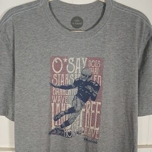 Life Is Good T-Shirt Star Spangled USA Football Crusher Tee Men's Large Gray SS